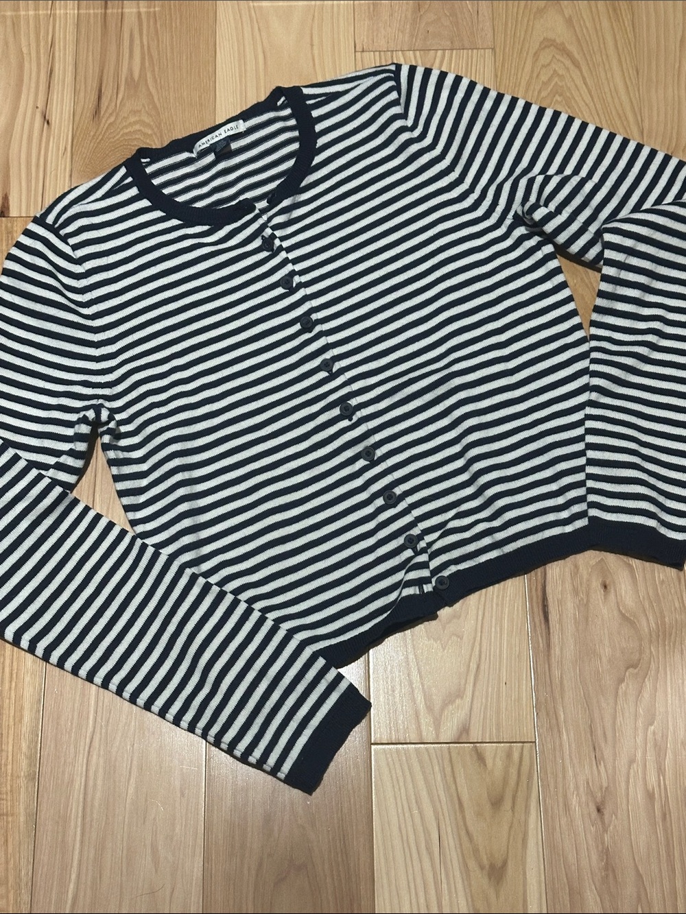 American Eagle Outfitters Blue and White Striped Button-Front Cardigan